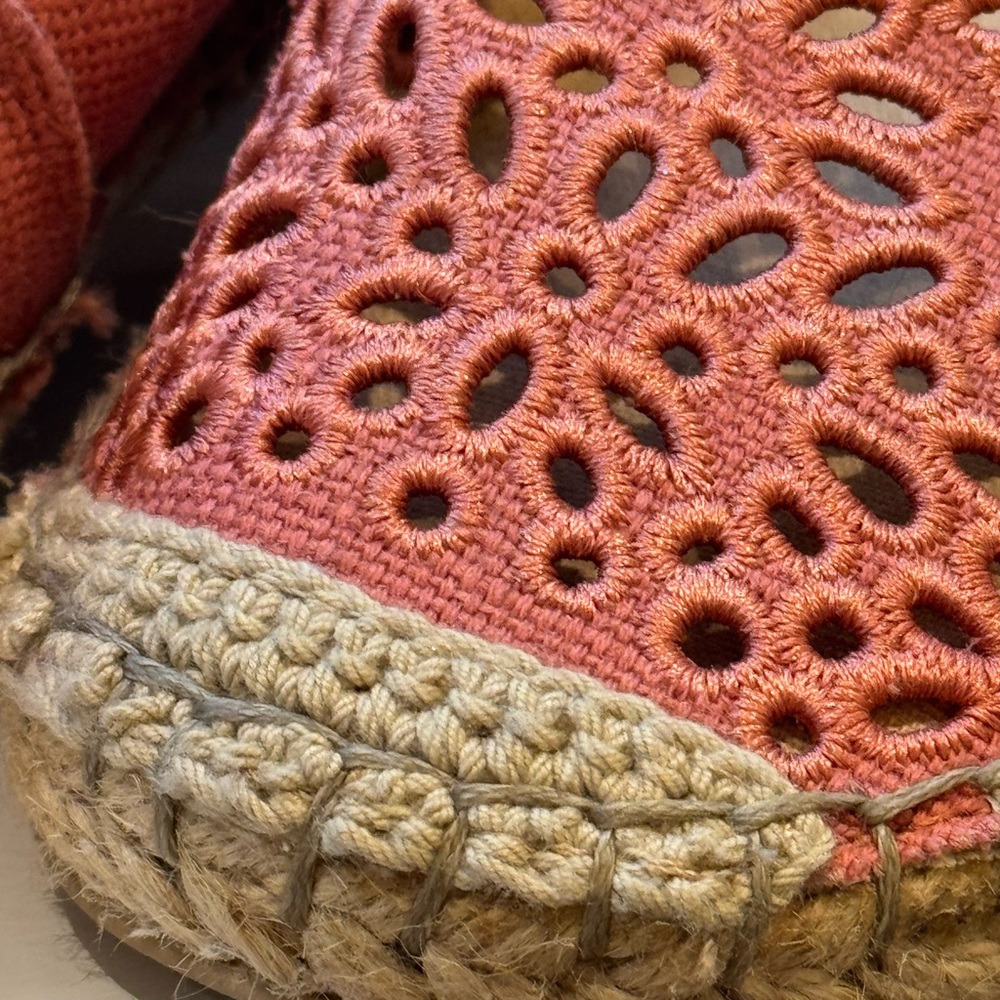 Kelly&Katie Sayeva summer espadrilles. Coral with cutout pattern. Like new - Picture 8 of 11
